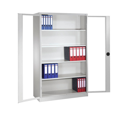 Stahlschrank 8930-055 S10098 lichtgrau, Acrylglas 120,0 x 40,0 x 195,0 cm, aufgebaut